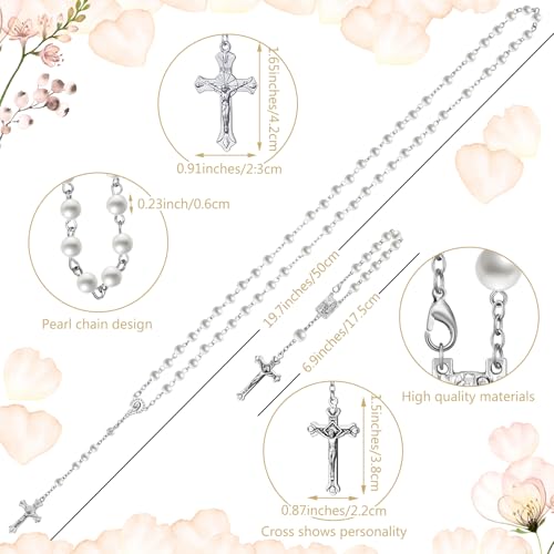 Funtery 6 Pcs First Communion Veils Set 1st Communion Shawl Wreath Veil Headpiece Glove Sock Necklace Bracelet Kid4