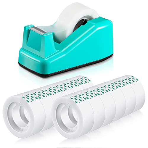 Tape Dispenser Desk With 12 Rolls Transparent Cute Small Tape Dispenser Packing Refills Invisible Tape Desktop Tape Dispenser For Christmas Gift Wrapping Office Home School Supplies (Green, Classic) #TOP25