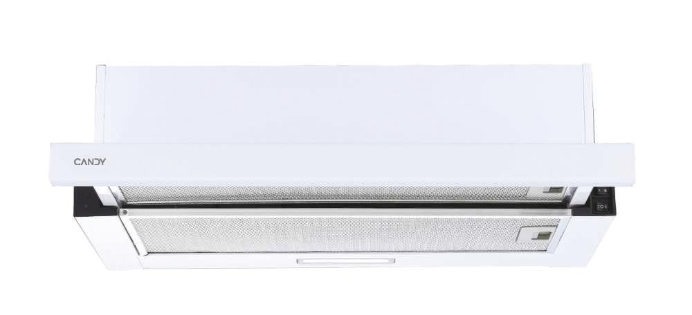 Candy CBT625/2W/1, Campana Telescópica 60 CM, 2 Niveles de Potencia, 332,1M3/H, Filtros de Carbono, Panel Aluminio Antigrasa, Iluminación LED, 64DB, Inox