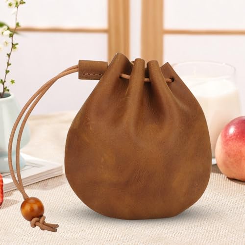 Mini Leather Drawstring Coin Bag, Medieval Pouch Keychain Drawstring Pouch for Men & Women3