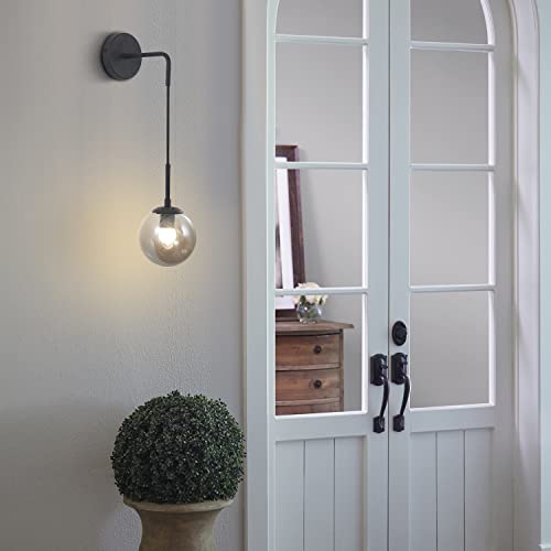 Image of KCO Lighting Black Glass Globe Wall Sconce Set of 2 Farmhouse Industrial Wall Lamp with Adjustable Cord Mid Century Modern Wall Mount Reading Light for Bathroom Mirror Bedside Stairs (Smoke Grey)