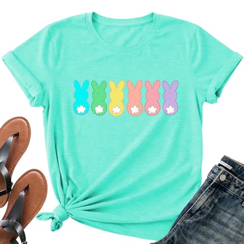Image of Easter Shirts for Women-Cute Easter Bunny Tee Tops Oh for Peeps Sake Shirt Rabbit Printing Short Sleeves
