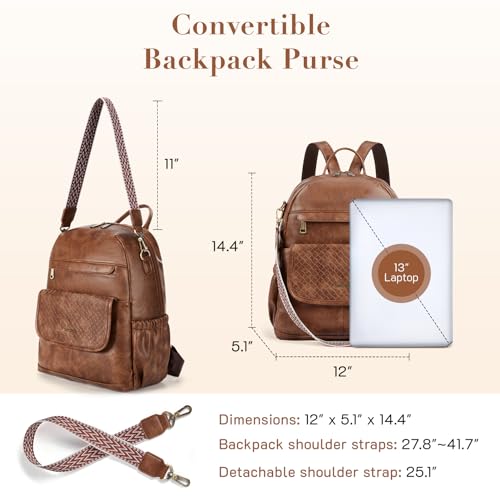 Image of Missnine PU Leather Backpack Purse for Women, Convertible Travel Backpack, Designer Ladies Shoulder Bag and Satchel Bags for Work, College with Weave Detail
