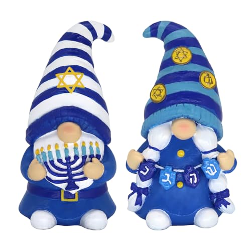 CRCZK Hanukkah Gnomes Decor, Set of 2 Hanukkah Gnome Resin Decorations with Menorah, Happy Hanukkah Gift Decorations - Jewish Gifts, Jweish Chanukah Holiday Party Decor