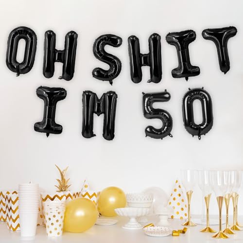 Image of Oh I'm 50! Latex Balloons 16 Inch Black Hallo Fifty Cheers to 50 Years Old Theme Decor for Man Woman Happy 50th Birthday Party Photo Studio Prop Flag Decorations Favors Supplies