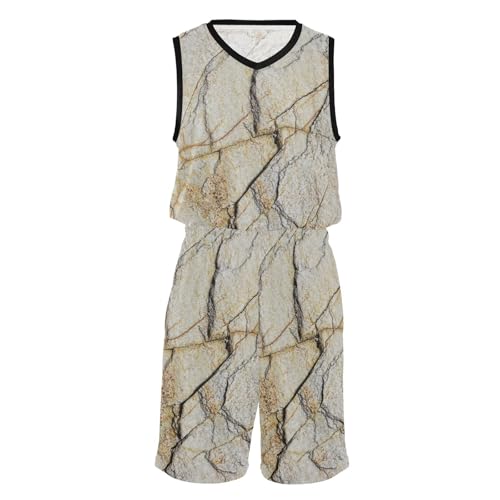 Ensemble short de basket marbre vintage beige en jersey premium texturé