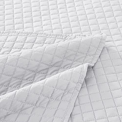 EXQ Home Quilt Set Twin Size White 2 Piece,Lightweight Soft Coverlet Modern Style Plaid Pattern Bedspread Set for All Season(1 Quilt,1 Pillow Shams)