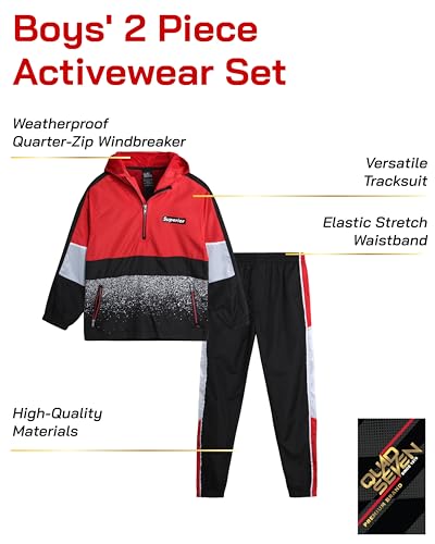 Quad Seven Boys' Tracksuit - 2 Piece Quarter Zip Pullover Windbreaker Jacket and Jogger Pants - Activewear Set for Boys, 8-182