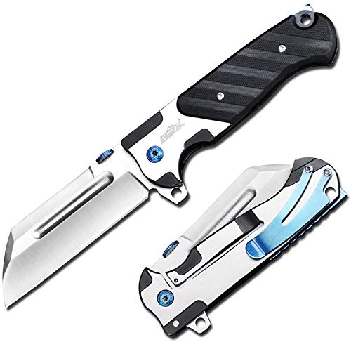 CIMA Quick One hand open Tactical Folding Knives 5CR15MOV steel,G10 handle Pocket Folding Knife(Silver)