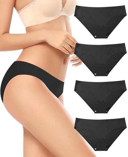 Women's Seamless Underwear No Show Stretch Bikini Panties Silky Invisible Hipster