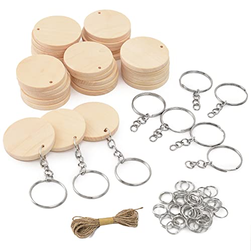 Luckforest 25Pcs Natural Wood Slices, 1.38Inch Unfinished Wood Sign, Unfinished Log Discs Wood Keychain Blanks With 25Pcs Key Rings For Diy Crafts Christmas Decorations Ornaments #TOP1