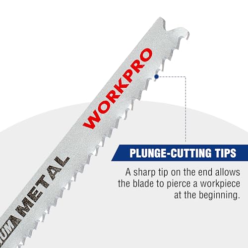 WORKPRO 25-piece T-Shank Jigsaw Blade Set with Storage Case, Made with HCS/HSS/BIM, Assorted Blades for Wood, Plastic and Metal Cutting, Compatible with All Jigsaw