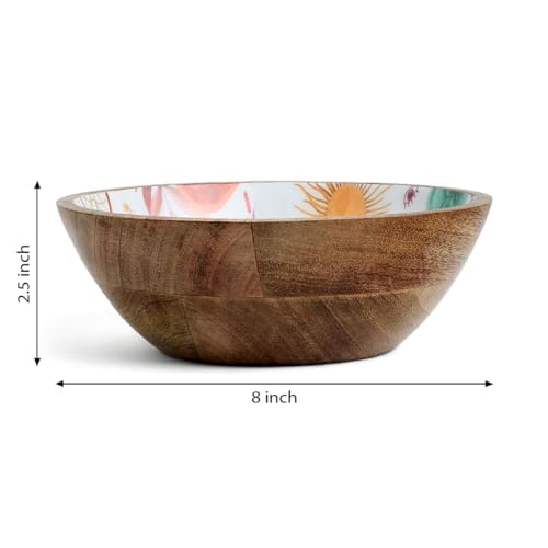 Image of SAAGA Mango Wood Mixing Bowl for Kitchen - Decorative Bowl for Snacks, Salad, Desert, Curries Serve-Ware - 8 Inch X 2.5 Inch, Burnt Sienna