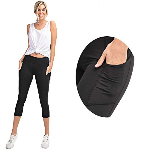 Butter Capris Womens High Rise Athleisure Capri Leggings Soft Comfy Yoga Pants w Side Pockets Regular & Plus Size S-3X (as1, Alpha, m, Regular, Regular, Medium) Black