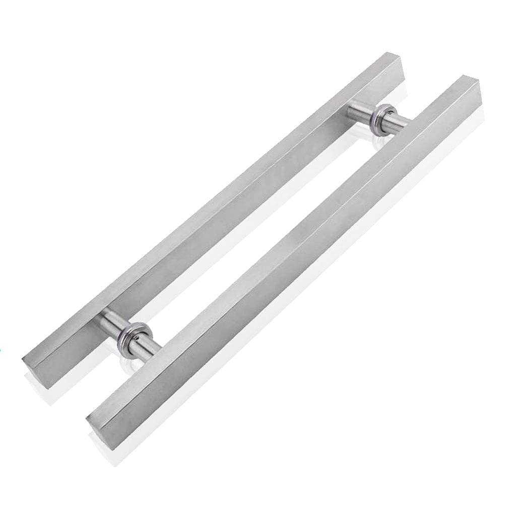 Gthtuhfd Brushed Silver Rectangle H-Shape Back To Back Stainless Steel Push Pull Door Handle For Solid Wood Timber Glass And Steel Doors Office Door,-23.6×15.7In