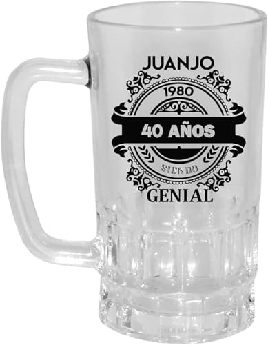 Kembilove® Jarra de Cerveza Personalizada con Nombre y Edad | Cristal 500 ml | Regalo Original Cumpleaños Hombre y Mujer | Idea Divertida para 40 Años