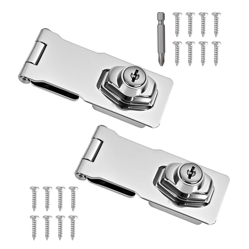Image of 2 Pcs keyed Hasp Lock,4 inch keyed hasp Locks Twist knob keyed Locking hasp for Cabinet Small Door,Hasp Lock with Keys,Metal Safety Hasp Latches (2 Pcs Silver, 4 inch)