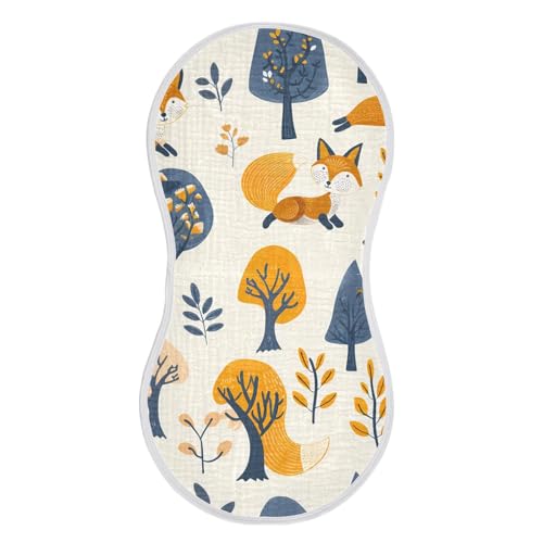 Foxes in The Forest Muslin Burp Cloths 22x11 Inch - 4-Layer Organic Cotton & TPU Waterproof Lining, Absorbent Baby Bibs for Boys/Girls with Hanging Loop