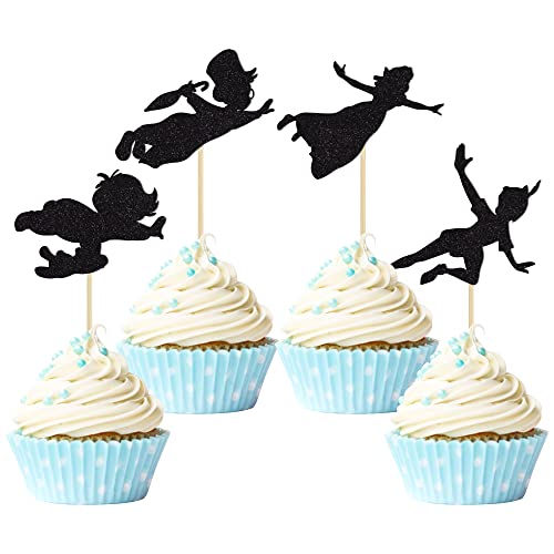Gyufise Cupcake-Topper mit Glitzereffekt, für Babyparty, für Jungen und Mädchen, Erwachsene, 24 Stück, Schwarz Cover