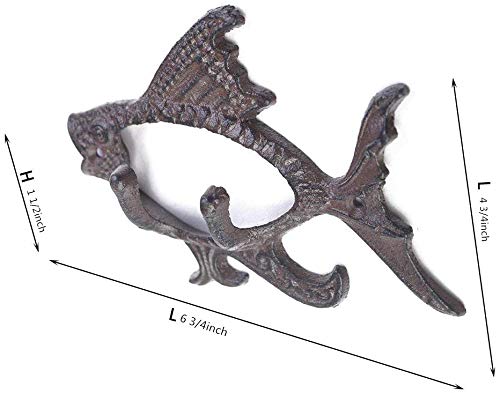 Coat Rack Wall-Mounted Hanger, Cast iron Fish-Shaped Design, Key Towel Hook, Metal Wall-Mounted Heavy-Duty Decorative Gift Belt 2 "Fish" Hooks - Image 2