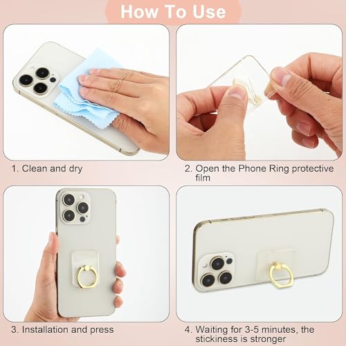 Image of KolorFish Transparent Phone Ring Stand Holder Mobile Phone Ring Holder Finger Grip 360 Degree Rotation (Transparent Rose Gold Square)