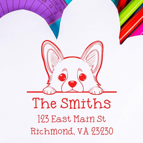 Custom Featuring Dogo Argentino Puppy Self-Inking Address Stamp - for Mail | Self Ink Stamp Custom Made. Nature Themed Stamp. Choice of 11 ink colors. Ink travels with the stamp. Square imprint.