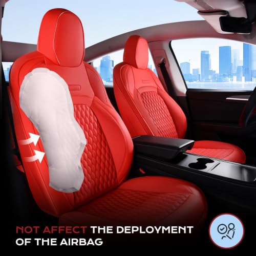 Image of Coverado Car Seat Covers for Tesla Model Y, Car Seat Covers Full Set 5 Seater, Leatherette Car Seat Covers Front Seats and Back Custom for Tesla Model Y 2020-2026 Red