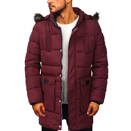 Casaco masculino casual liso, com bolso com zíper, manga comprida, gola peluda, casaco quente, casac