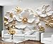 Modern Floral Wall Murals, Golden Flowers Wallpaper, European Style 3D Wall Decor Mural, Luxury Flowers Mural Wallpaper for Cafe Restaurant Living Room (Not Peel n' Stick)