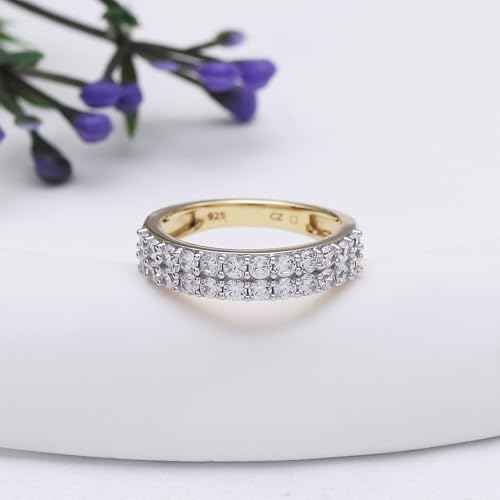 Round Cut White Cubic Zirconia Double Row Half Eternity Women's Engagement Wedding Band Ring in 14k Gold Plated Sterling Silver promise rings for her, Gift Jewelry4