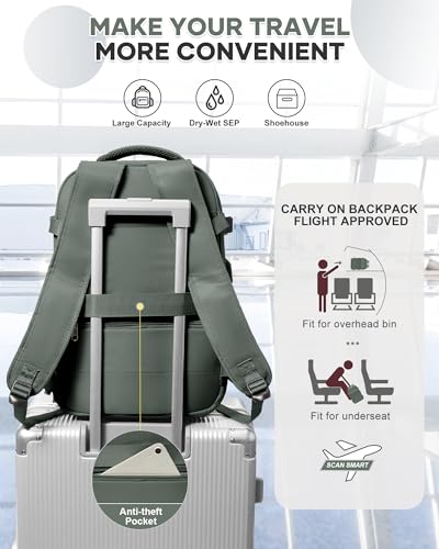 coowoz Vacuum Backpack with Pump Travel Backpack for Women Men Carry On Flight Approved Airplanes Compression Bags for Packing Personal item Travel Bag Essentials Olive Green3
