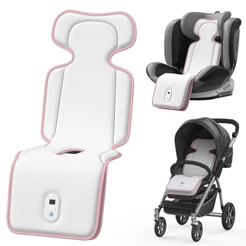 Image of AMACOOL Baby Stroller Cooling Pad, 3D Breathable Carseat Cooling Pad with 2 Built-in Blower, Max 10H Ventilation 3 Speeds 10000mAh Rechargeable Cooling Mat Liner for Toddler Baby Summer Essentials