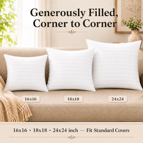 Image of Cloth Fusion Microfiber Sofa Cushion Fillers, White, 24x24 inch, Set of 2 | Satin Striped Soft Cushion, 24 inch x 24 inch Pillow For Sofa, hypoallergenic, Hollow microfibre fill, Fluffs Up in 24 Hrs