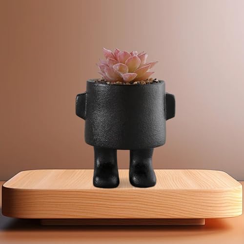 MISNODE Fake Succulents Plants with Human Shaped Ceramic Pots, Cute Small Fake Plant, Artificial Fake Plant, Artificial Greenery Desk Plants for Office Home Table Shelves Decor(Black C) - Image 3