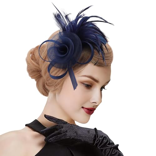 Image of DRESHOW Fascinators Hats for Women Tea Party Fascinator Hats Vintage 50s Headwear Cocktail Wedding Church Derby Hat
