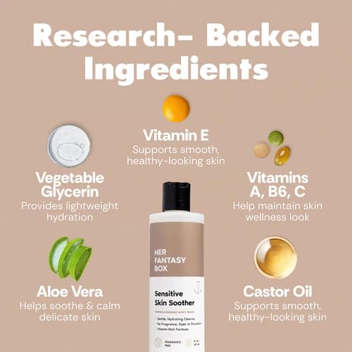 Image of Her Fantasy Box | Sensitive Skin Soother Gentle Body Wash - Fragrance-Free Probiotic Cleanser with Chamomile, pH Balanced, Vegan & Cruelty Free, 16 oz