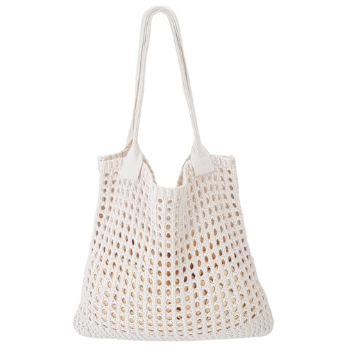 Image of GORGECRAFT Crochet Bags Women Knitted Handbags Retro Boho Beige Hollow Woven Shoulder Bags Foldable Mesh Beach Handbag for Holiday Travel Summer Vacation Work Daily Casual Outfits Accessories