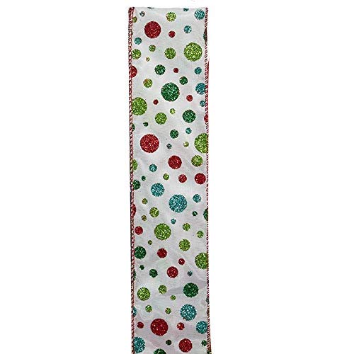 Glitzerband mit Punkten, 6,4 cm x 9,1 m, Rot, Grün, Blaugrün, Ostern, Weihnachtsbaumband, Girlande, Geschenkverpackung, Kranz, Girlande, Neujahr, Boxtag, Geburtstag