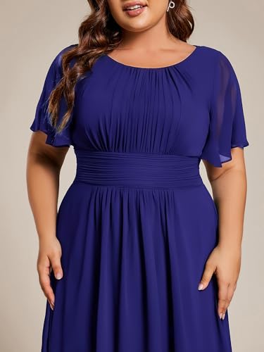 Image of Ever-Pretty Women's Plus Size Formal Wedding Guest Dresses for Curvy Women A Line Chiffon Midi High Low Cocktail Dress