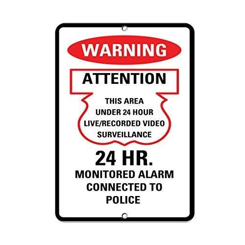 24 Hour Video Surveillance Warning Sign, Outdoor & Indoor, 12x8 inch