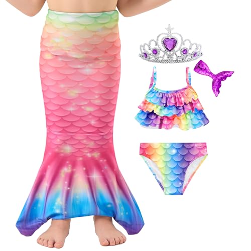 Image of Girls Bathing Suit 3PCS Cute Ruffle Tankini Swimsuits with Skirt Kids Beach Swimwear 3-12Y