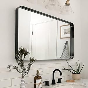 Melodieux Black Bathroom Vanity Mirror for Wall, 60×90 cm Metal Framed Wall Mirror Rectangle, Decorative Mirror for Bedroom Living Room Entryway Horizontally or Vertically