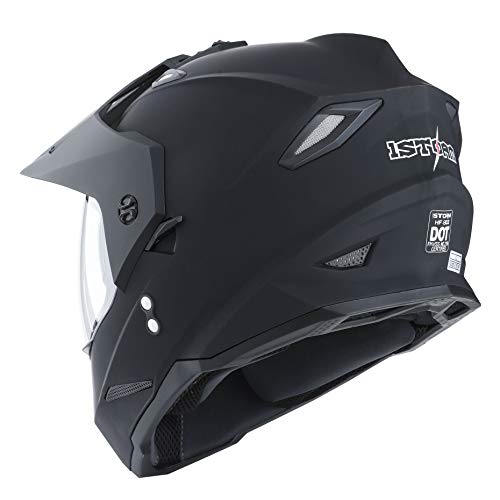 1Storm Dual Sport Motorcycle Motocross Off Road Full Face Helmet Dual Visor Matt Black, Size L #TOP4