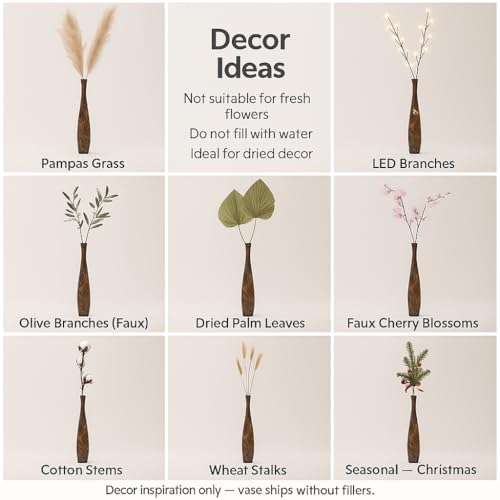 Image of Leewadee Large Floor Vase 41 inches Mango Wood for Pampas Grass, Dried Flowers