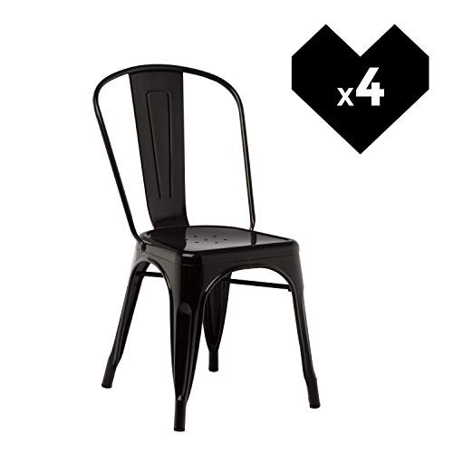 SKLUM Pack 4 Sillas LIX Negro Estilo Industrial Acabado Brillante