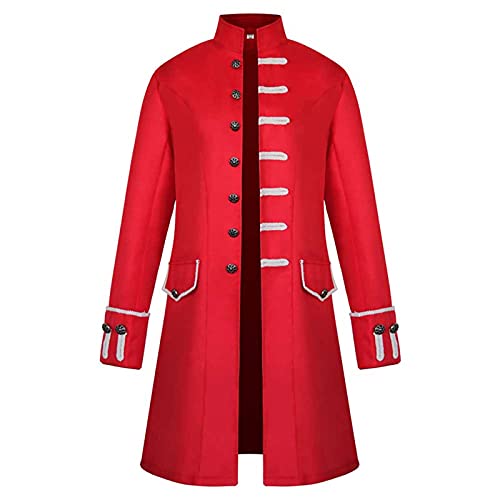 Disfraz Halloween Hombre Adulto Color Sólido Manga Larga - Disfraz Despedida Soltero De Botones Glamour Gracioso Slim Fit Disfraces Classic Moda Chaquetas Cuello Mao Rojo XXL