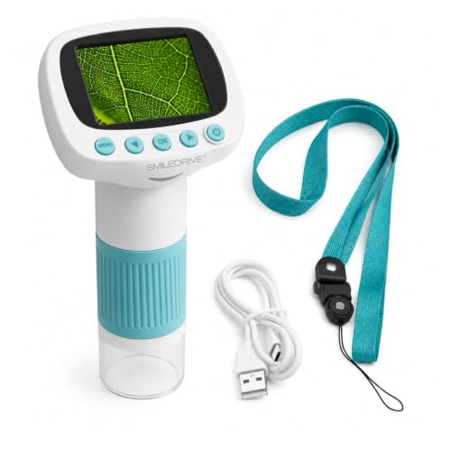 Image of SMILEDRIVE 1000X Digital Microscope for Kids | 8 Adjustable LED Lights | Portable Handheld Pocket Microscope with 2.0 inch IPS Screen| Rechargeable with Lanyard | For Coins, Plants, PCB & Learning