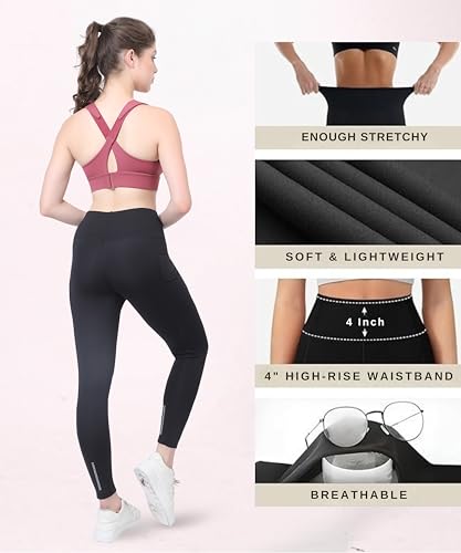 Image of GLAMORAS Women's Polyester Spandex High Waist Gym Leggings with Side Pocket, 4-Way Stretch, Squat-Proof, Moisture-Wicking Workout Tights for Running, Gym, Fitness, Training, Yoga & Activewear