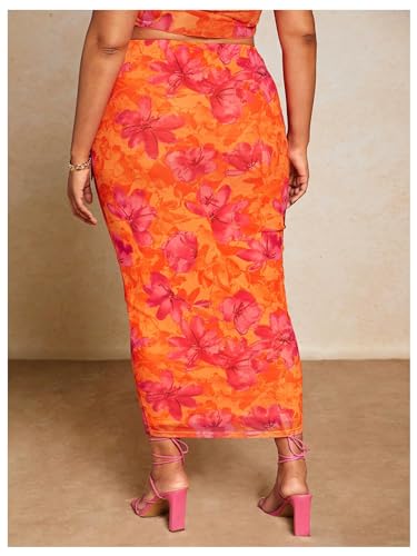 MakeMeChic Women's Plus Size Casual Allover Floral Print Bodycon High Waist Boho Pencil Midi Long Skirts2