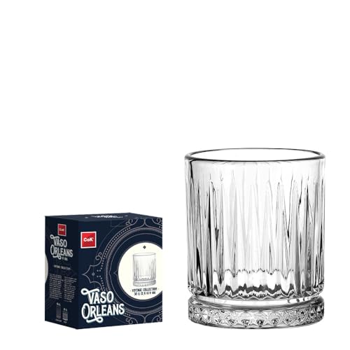 Cok Vaso Orleans DOF de Vidrio, 36 cl, Diseño Moderno con Líneas Verticales, 2 Unidades